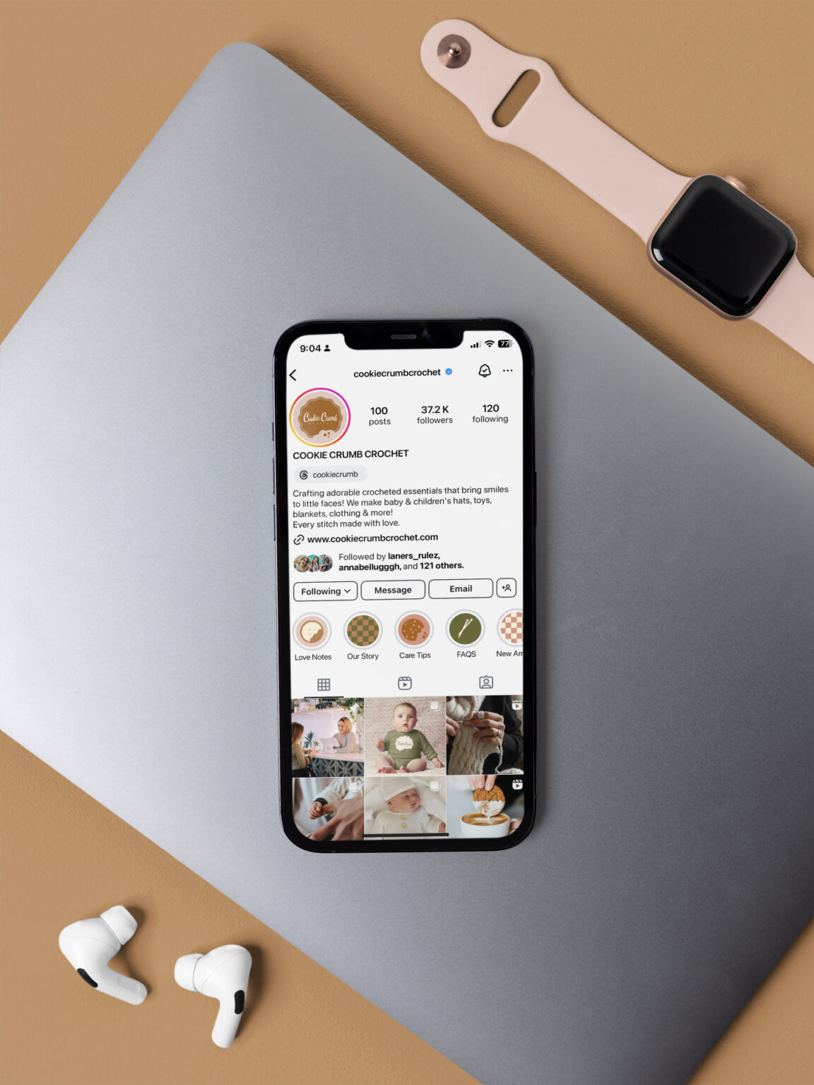 Instagram social media mockup showcasing Cookie Crumb branding.