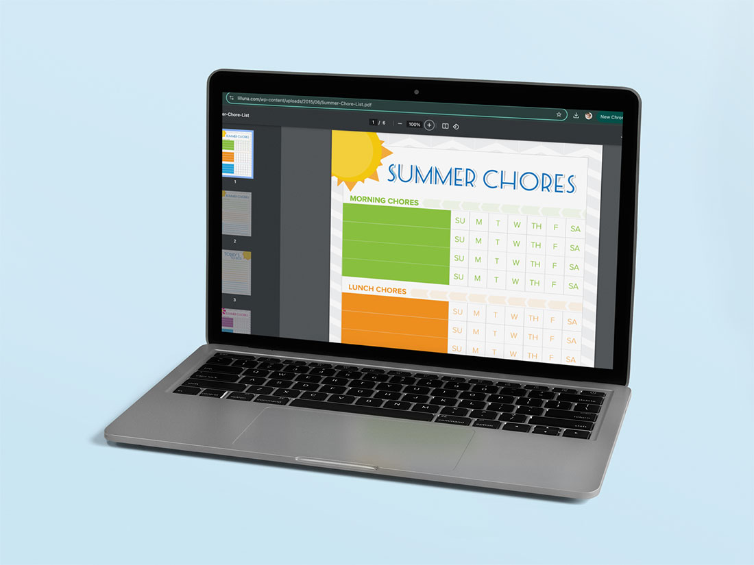 Summer Chore Chart Design Printable